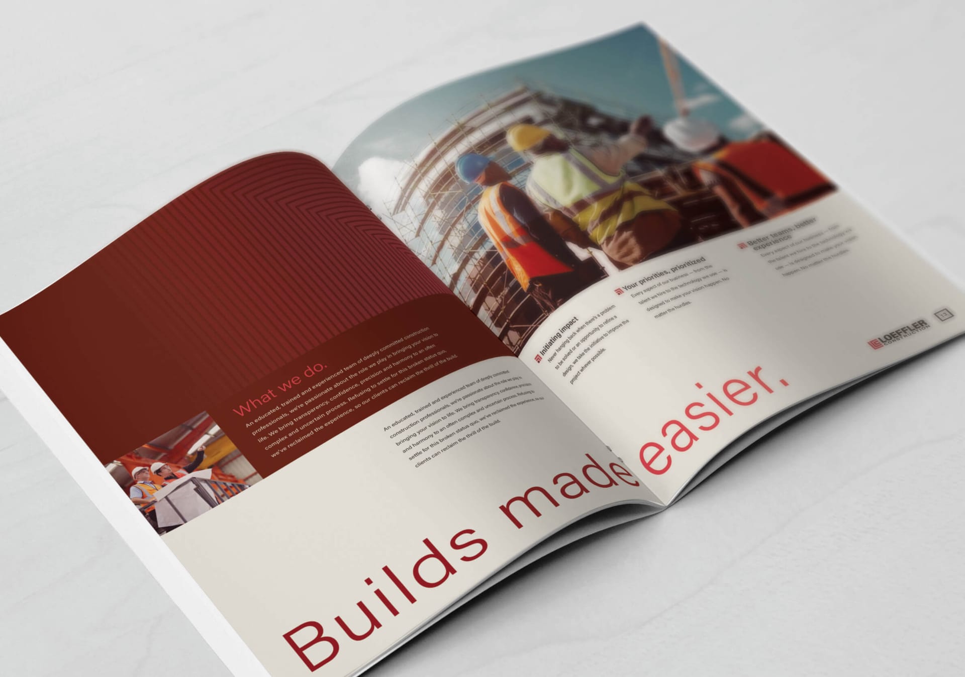 Firm profile interior spread with the headline Builds made easier